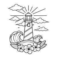 Lighthouse Ocean Scene design. vector