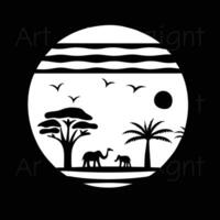 Sunset Elephant Scene design. vector