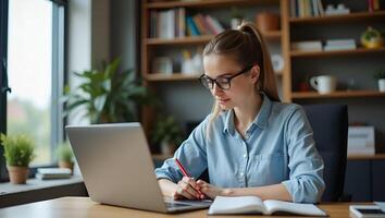 Empowering Young Female Students Engaging in E Learning and Remote Work from Home with Laptops for Online Training and Digital Education Stock Photo Concept Realistic Set 2