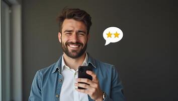 Unhappy customer expressing sadness in 1 star survey review indicating bad user experience on smartphone and business dissatisfaction illustrating negative feedback concept concept Realistic Set 2 photo