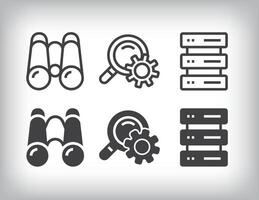 Data design on the theme of binoculars, data and lens icon set. vector