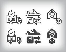 Reload cargo, air cargo and location design. Simple linear and flat delivery icon set. vector