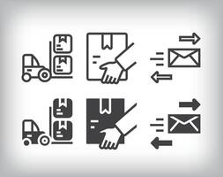 Mail, transportation and packaging design. Simple linear and flat delivery icon set. vector