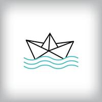 Modern linear paper ship design. vector