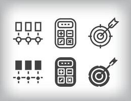 Data design on target, calculation and pc server theme icon set. vector