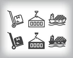 Delivery, freight transport and cargo ship. Simple linear and flat delivery icon set. vector