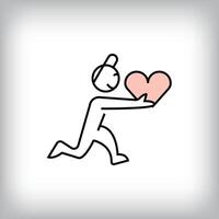 Modern linear running man holding heart design. vector