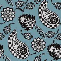 Paisley Checkered And Boho Floral Pattern Exotic Geometry Ethnic Floral Seamless Flower Retro Motif. vector