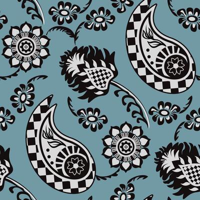 Paisley Checkered And Boho Floral Pattern Exotic Geometry Ethnic Floral Seamless Flower Retro Motif.