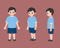 Little boy in 3 views, front, side, oblique, suitable for children book vector