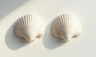 two shells on a white surface photo