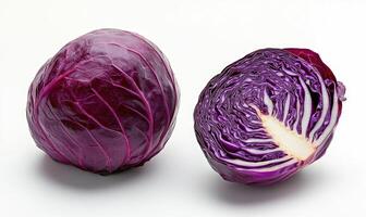 two red cabbage halves on a white background photo
