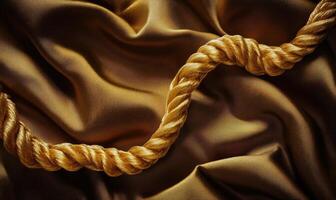 A gold rope is draped over a piece of fabric photo