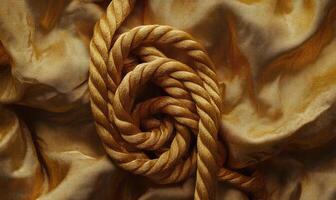 A gold rope is twisted into a spiral shape photo