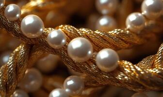 A gold colored string of pearls photo