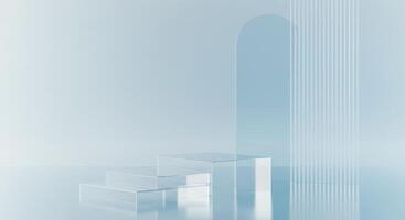 A blue and white abstract image of a staircase photo