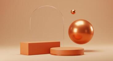 An orange egg and a glass box on a beige background photo