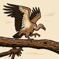 Vulture Landing on Branch Illustration with Detailed Wing Feathers vector