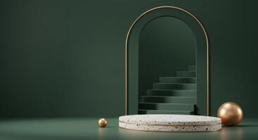 3d rendering of a golden egg and a stairway photo
