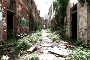 The decaying ruins of a heavily polluted industrial factory, located in one of Europe's most polluted towns. The abandoned site is a stark reminder of environmental degradation photo
