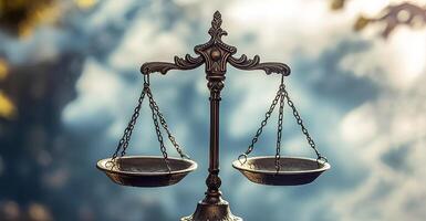 A symbolic representation of the scales of justice, set against a blurred background, highlighting the balance and fairness central to the concepts of law and justice photo