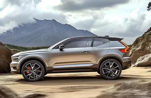 A generic SUV driving through the vast sand dunes of the desert, symbolizing adventure and rugged terrain photo
