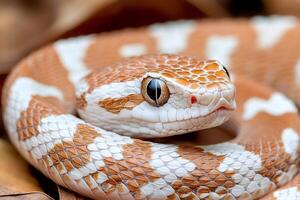 Mangshan pit viper coiling on dry leaves, showing its beautiful pattern photo