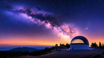 Astronomical observatory exploring the milky way at sunset.. photo
