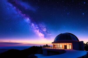 Astronomical observatory exploring the milky way at sunset. photo