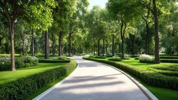 Winding path inviting visitors to explore lush green park photo