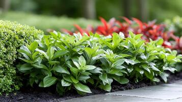 Pachysandra terminalis green carpet covering the ground in a garden photo