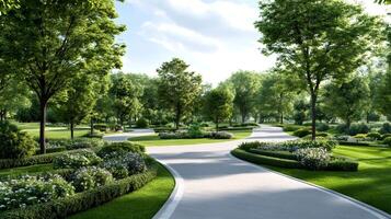 Winding paths inviting exploration in a lush green park photo