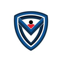 Shield icon with a security symbol and protection badge, designed as a map marker for internet and business services vector