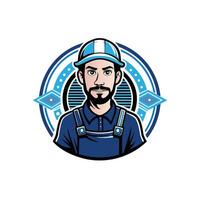 Retro illustration of a worker with a helmet and goggles, symbolizing strength and protection, in a cartoon-style artwork vector
