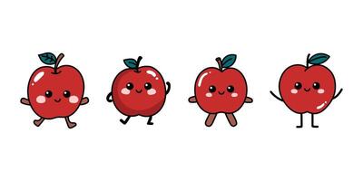 A set of four red apples with different expressions vector
