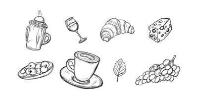 collection of hand drawn illustrations of breakfast menu vector