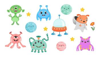 AliensA set of cute abstract cartoon alien characters. A set of different types of colorful monsters. vector