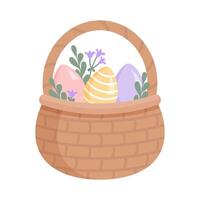 Easter basket with eggs isolated on white background vector