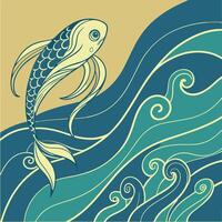 A fish swimming in the ocean with waves vector
