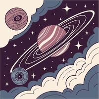 An illustration of a space scene with planets and stars vector