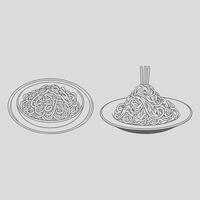 Plate of spaghetti Hand drawn engraving style vector