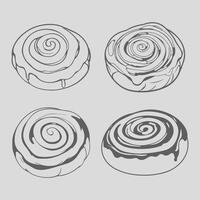 Bun sketch Cinnabon for breakfast hand drawn realistic twisted vector