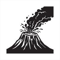 an erupting volcano with smoke billowing out from the crater silhouette on white background vector