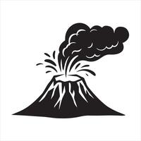 an erupting volcano with smoke billowing out from the crater silhouette white background vector