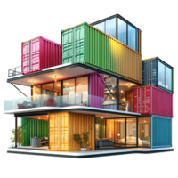 A container house with a balcony and windows png