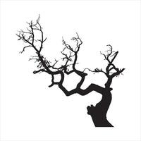 tree stands against a blank background, its bare branches reaching upwards. silhouette vector