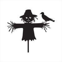 Scarecrow in a field with a bird perched on its arm Silhouette vector