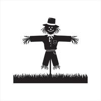 Scarecrow in a field with perched on its arm Silhouette vector