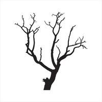 tree stands against a blank background, its bare branches reaching upwards. black silhouette on white background vector