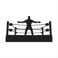 WWE ring with a wrestling match in progress silhouette black vector